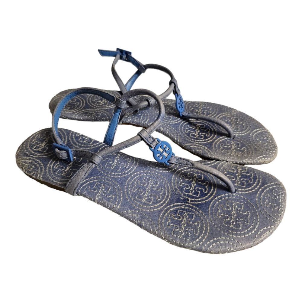 TORY BURCH Emmy Stitched Thong Sandal Light Blue Leather - Size‎ 6 1/2
